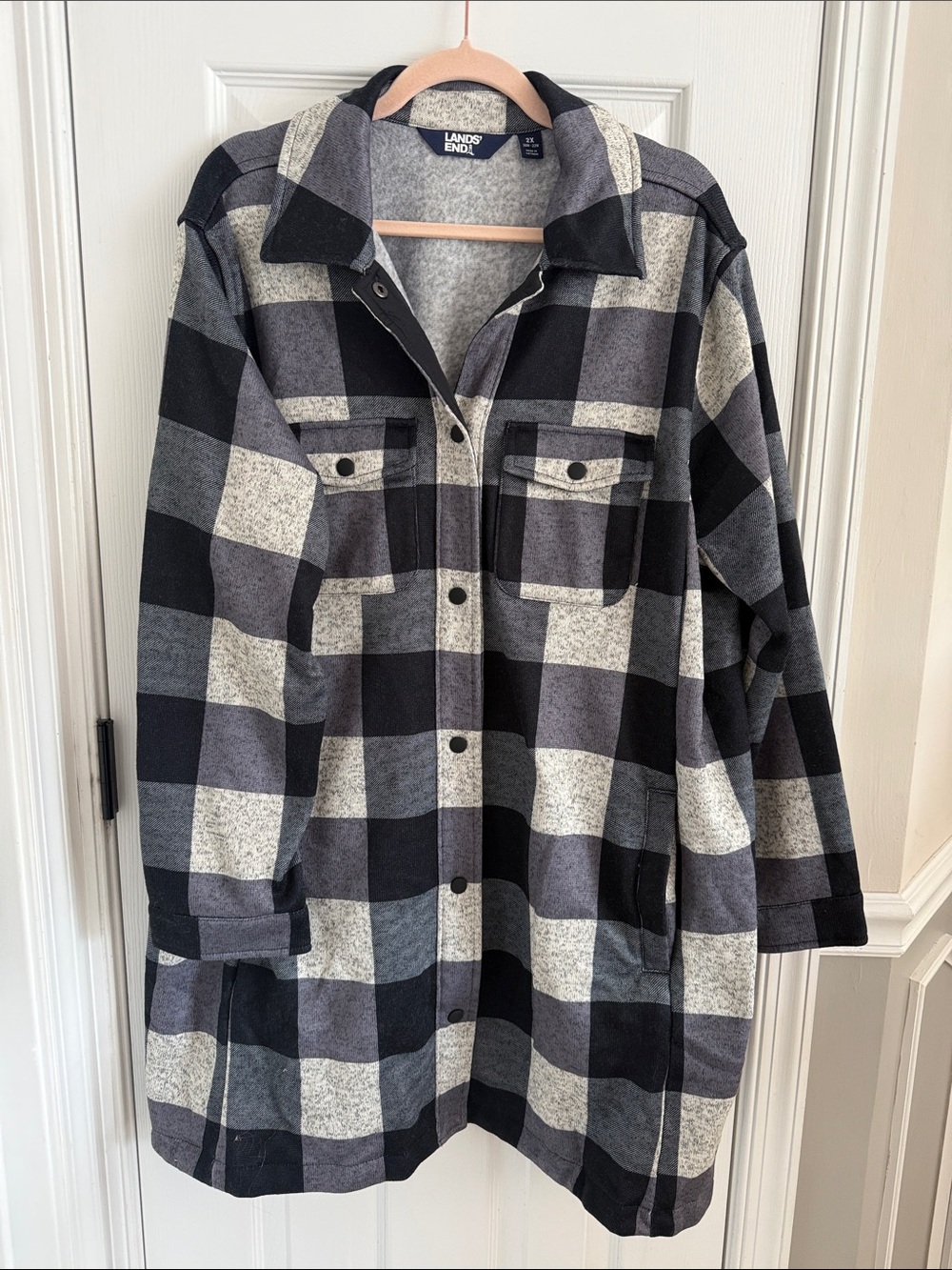 Lands End Women’s Long Length Plaid Fleece Lined Shacket Sz 2X